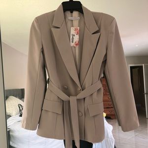 Boohoo Tan Double Breasted Blazer